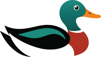 Wading Duck with Water Reflections Vector Art 