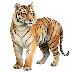 Obraz premium Watercolor hand drawn tiger isolate on transparency background