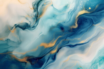 Abstract fluid art with soft blue and cream tones