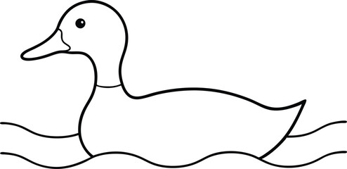 Wading Duck Reflections in Water Vector Illustration for Creative Coloring
