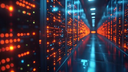 A futuristic backdrop of artificial intelligence and technology, with blurred images of a modern data center, emphasizing communication networks.