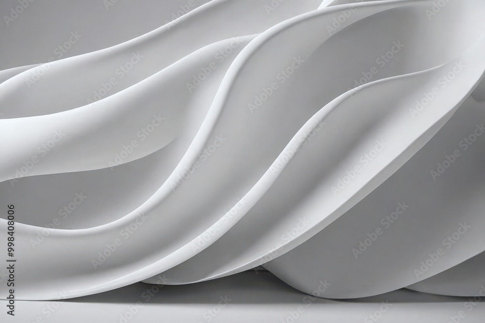 Wall mural the image is a white abstract piece with a wave-like pattern