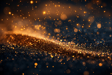 Glowing golden particles scattered on a dark background
