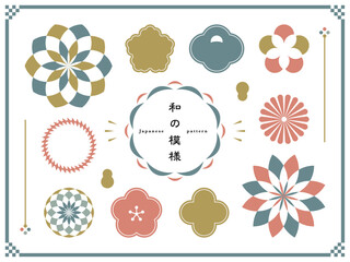 淡い配色の和のシンボルとフレーム素材