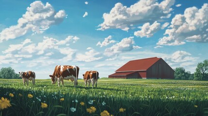 The act of cows eating grass is a key component of their diet, providing necessary nutrients for their growth and milk production.