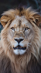 Fototapeta premium Majestic Lion Close-Up Portrait with Intense Gaze in Natural Habitat