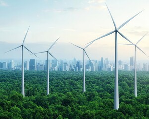 Futuristic cityscape powered by wind, solar, and energy storage, sustainable technology in urban design