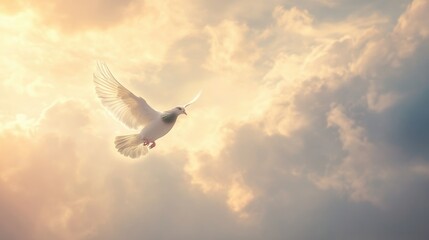 Obraz premium A_dove_with_an_olive_branch, soaring through the sky, peacefull