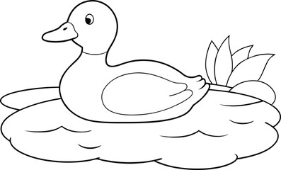 Tranquil Duck Resting on a in Floating Lily Pads