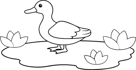 Duck on a Riverbank Embracing the Beauty of Distant Mountains





