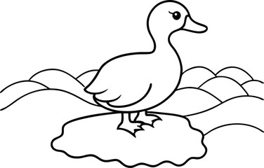 Duck Oasis on the Riverbank with Stunning Mountain Backdrop
