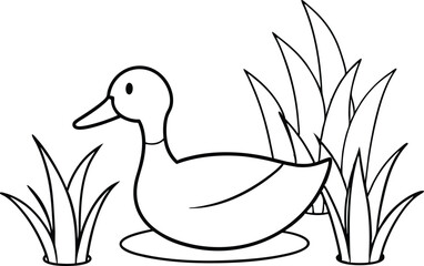 duck on the grass line art