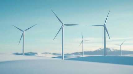 Advanced energy storage facility in a snowy landscape, supporting wind and solar energy production, renewable infrastructure