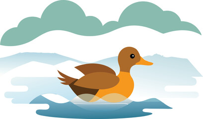 Serenity of a Duck Gliding Through Misty Waters
