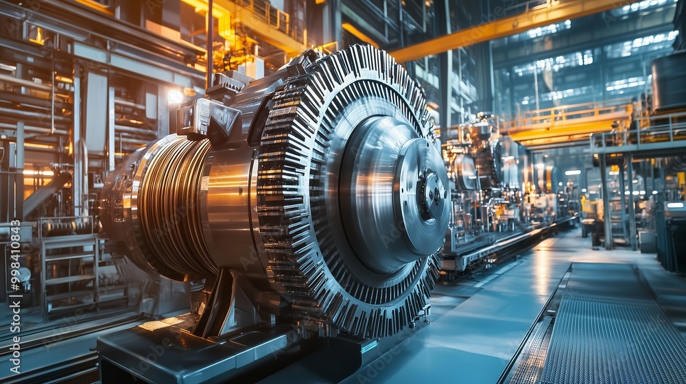 Canvas Prints A close-up view of a large turbine in a modern industrial facility during daylight hours showcasing advanced machinery and technology