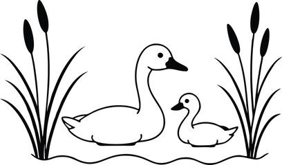 Cozy Ducklings Cuddled in a Cattail Oasis Beautiful Vector Design

