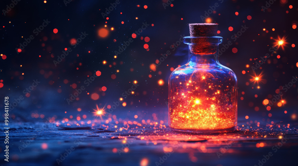 Canvas Prints small potion bottle glowing softly with little stars, creating magical atmosphere. enchanting light 