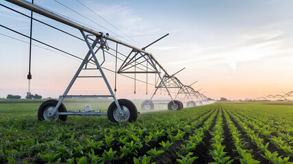 A solar-powered irrigation system in a green field, symbolizing modern technology in sustainable food production. (indicates World Food Day).
