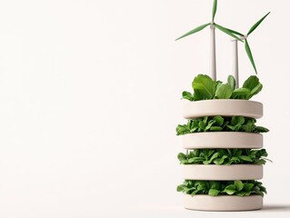 Vertical farming skyscraper with integrated wind turbines and energy storage, urban sustainable technology