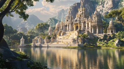 Naklejka premium The most beautiful temple in the world, nestled amidst lush green hills.