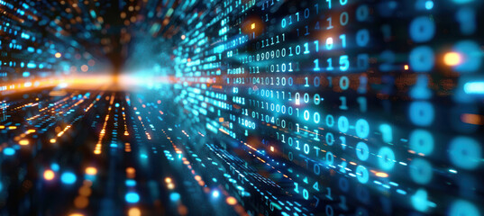 Naklejka premium Blue Numbers Streaming in Darkness