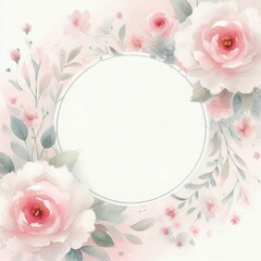 Delicate floral illustration featuring pink roses and soft greenery on a pastel background.