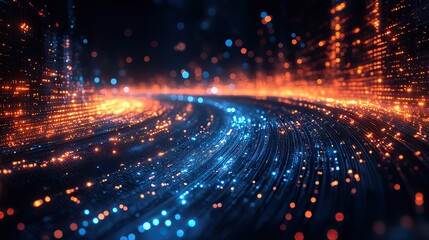 Obraz premium A panoramic digital abstract technology background of cyberspace with data and blue tech light.