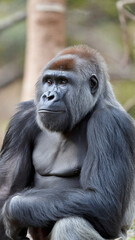 Obraz premium Majestic Silverback Gorilla in Natural Habitat Displaying Thoughtful Expression