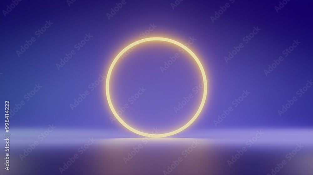 Fototapete bright neon ring with a halo, placed on a blue-violet gradient backdrop generative ai.