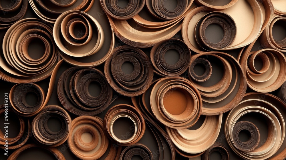 Aufkleber overlapping coffee cup rings in various shades of brown create a visually striking and organic abstr