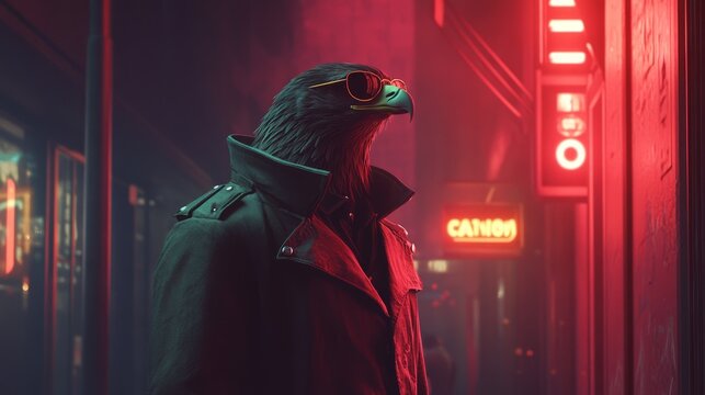 Urban Birdman in Neon Lights