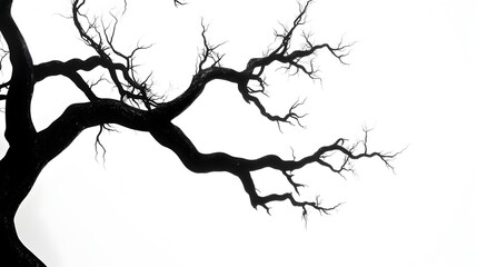 Spooky Ghostly Silhouetted Trees Against Stark White Background in Minimal Monochromatic Style