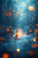 Fototapeta premium Snowy Background with Snowman and Lights