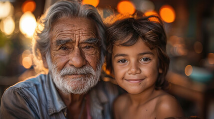 Obraz premium indian grandfather and grandson sitting together
