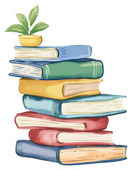 PNG Stack of books plant illustration publication.