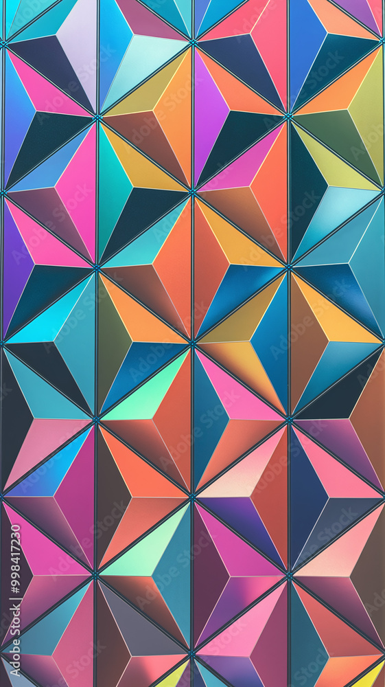 Poster vibrant geometric triangle pattern with bold colors and dimensional depth