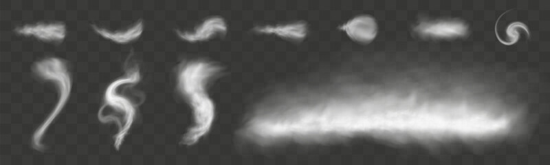 White smoke, vape, fog, smog. Illustration of smoke on a transparent background.	

