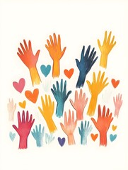 Fototapeta premium Uplifting Volunteer Banner Featuring Vibrant Illustrative Hands Hearts and Community Icons