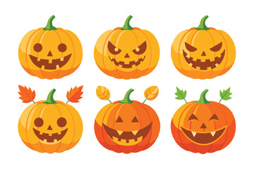 Halloween pumpkin collection, vector illustration on white background.