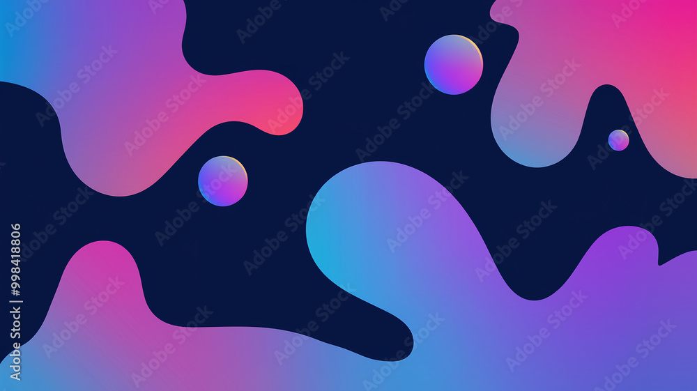 Poster vibrant abstract fluid forms with gradient colors on dark background