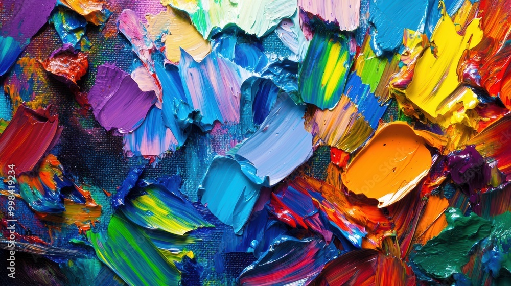 Poster a colorful array of paint splashes and brushstrokes adorns the canvas, showcasing a lively artistic 