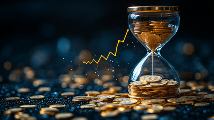 A visual representation of the concept of time as money featuring an hourglass filled with sand and coins, symbolizing the passage of time and its value in business