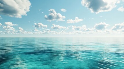 Obraz premium Visualize a bright, sunny sky with a few scattered clouds, stretching over a serene, turquoise sea