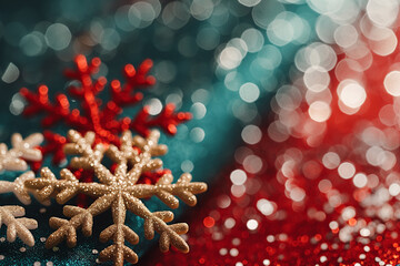Close-up of a Christmas snowflake ornament with glitter and bokeh lights