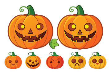 Halloween pumpkin collection, vector illustration on white background.