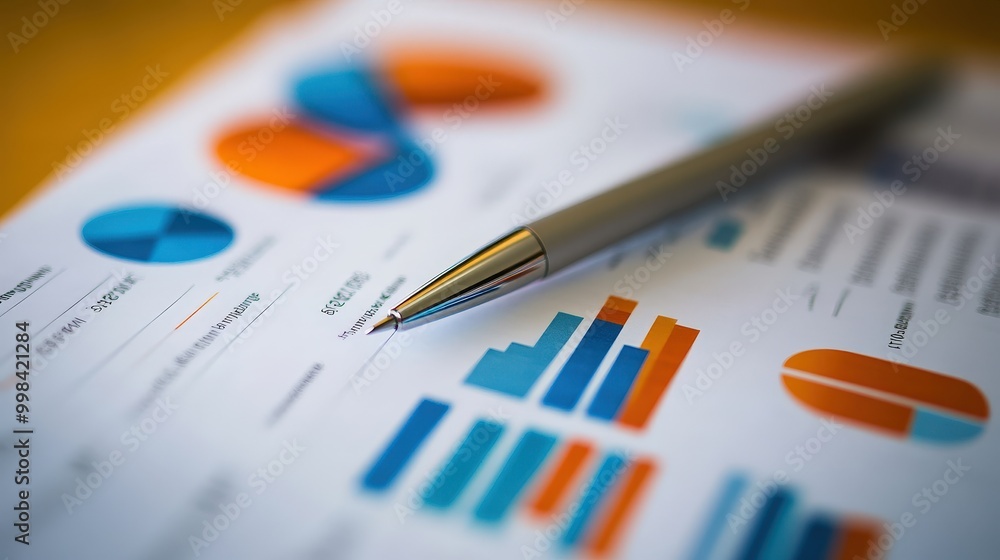 Aufkleber visualize a close-up of a financial report with detailed spreadsheets and colorful charts