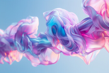 Abstract flowing colorful smoke on a light blue background