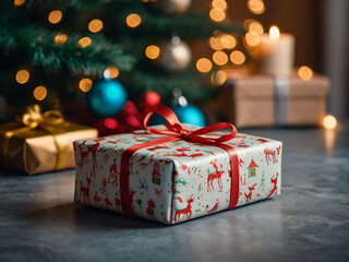 A beautifully wrapped Christmas gift, radiating festive warmth.