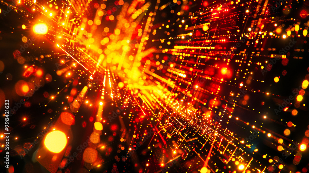 Poster digital background featuring an abstract, digital space with glowing lights and futuristic elements