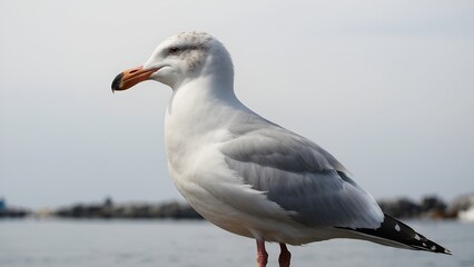 Fototapeta premium Natural white seagull isolated on a white background, aquatic animal